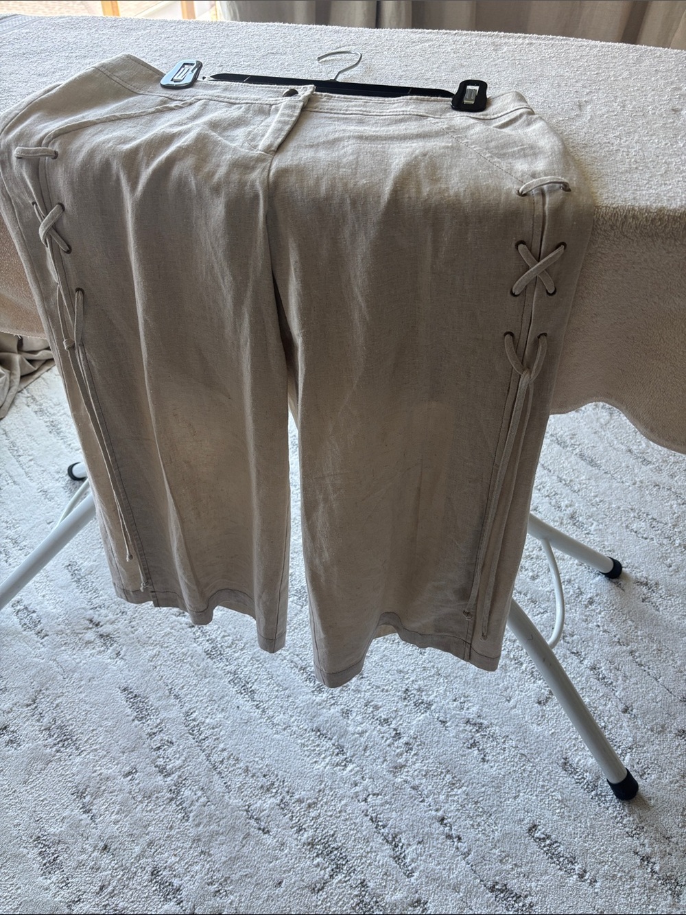 Cache Beige Wide-Leg Lace-Up Pants
